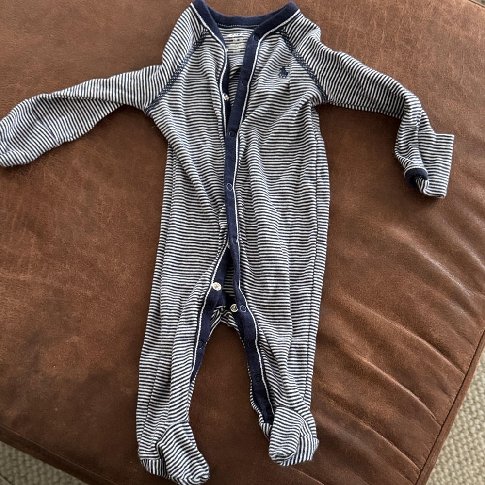 Ralph Lauren Navy and White Striped Footie